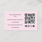 Roze Script Sociale Icon QR Code Foto Make-up Visitekaartje (Achterkant)