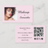 Roze Script Sociale Icon QR Code Foto Make-up Visitekaartje (Voorkant / Achterkant)