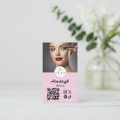 Roze Script Sociale Icon QR Code Foto Make-up Visitekaartje (Staand voorkant)