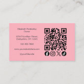 Roze Script Sociale Icon QR Code Foto Make-up Visitekaartje (Achterkant)