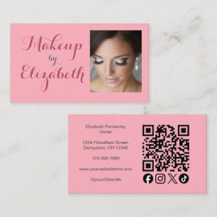 Roze Script Sociale Icon QR Code Foto Make-up Visitekaartje