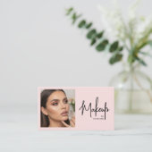 Roze Script Sociale Icon QR Code Foto Make-up Visitekaartje (Staand voorkant)
