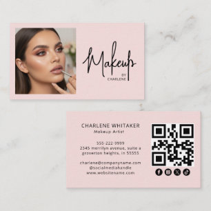 Roze Script Sociale Icon QR Code Foto Make-up Visitekaartje
