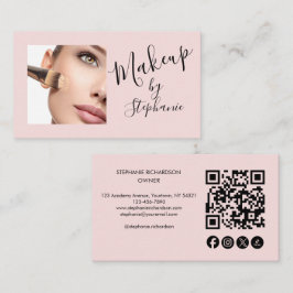 Roze Script Sociale Icon QR Code Foto Make-up Visitekaartje