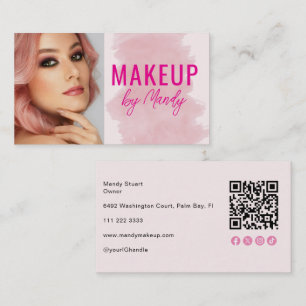 Roze Script Sociale Icon QR Code Foto Make-up  Visitekaartje
