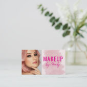 Roze Script Sociale Icon QR Code Foto Make-up  Visitekaartje (Staand voorkant)