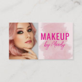 Roze Script Sociale Icon QR Code Foto Make-up  Visitekaartje (Voorkant)