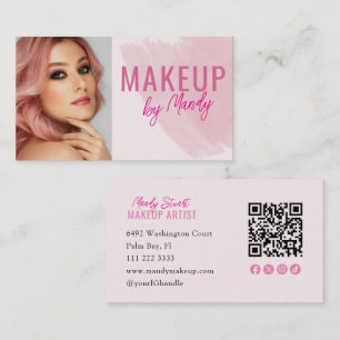 Roze Script Sociale Icon QR Code Foto Make-up  Visitekaartje