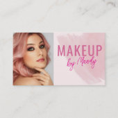 Roze Script Sociale Icon QR Code Foto Make-up  Visitekaartje (Voorkant)