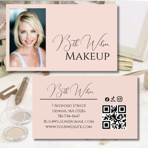 Roze Script Sociale Icon QR Code Foto Make-up Visitekaartje
