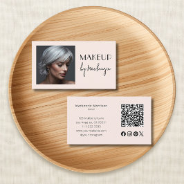 Roze Script Sociale Icon QR Code Foto Make-up Visitekaartje