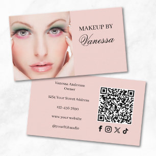 Roze Script Sociale Icon QR Code Foto Make-up Visitekaartje