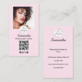 Roze Script Sociale Icon QR Code Foto Make-up Visitekaartje (Voorkant / Achterkant)