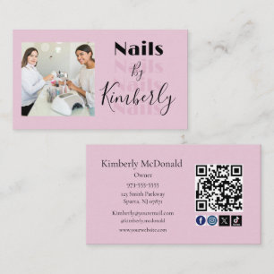 Roze Script Sociale Icon QR Code Foto Nagels Visitekaartje