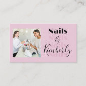 Roze Script Sociale Icon QR Code Foto Nagels Visitekaartje (Voorkant)