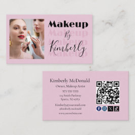 Roze Script Sociale Icon QR Code Foto Visitekaartje