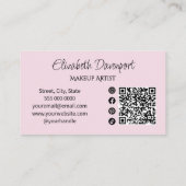 Roze Script Sociale Icon QR Code Make-up Visitekaartje (Achterkant)
