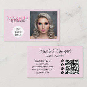 Roze Script Sociale Icon QR Code Make-up Visitekaartje