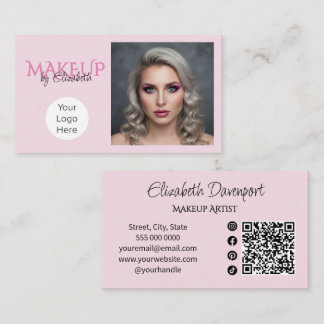 Roze Script Sociale Icon QR Code Make-up Visitekaartje