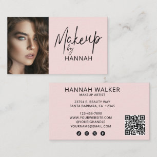 Roze Script Sociale Icoon QR Code Foto Make-up Visitekaartje