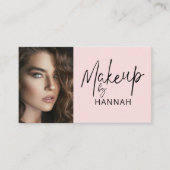 Roze Script Sociale Icoon QR Code Foto Make-up Visitekaartje (Voorkant)