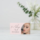 Roze Script Sociale Icoon QR Code Foto Make-up Visitekaartje (Staand voorkant)