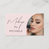 Roze Script Sociale Icoon QR Code Foto Make-up Visitekaartje (Voorkant)