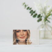 Roze Script Sociale QR Code Foto Haar Make-up Visitekaartje (Staand voorkant)