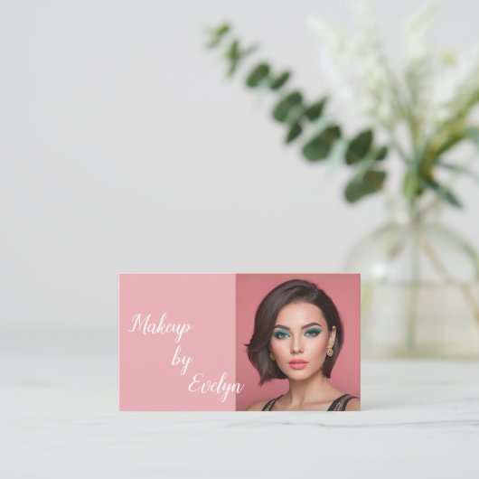 Roze Script Sociale QR Code Foto Make-up Visitekaartje (Staand voorkant)