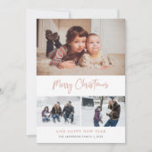 Roze Script Stars Kerstmis 3 Foto Collage Feestdagenkaart (Voorkant)