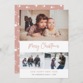 Roze Script Stars Kerstmis 3 Foto Collage Feestdagenkaart (Voorkant / Achterkant)
