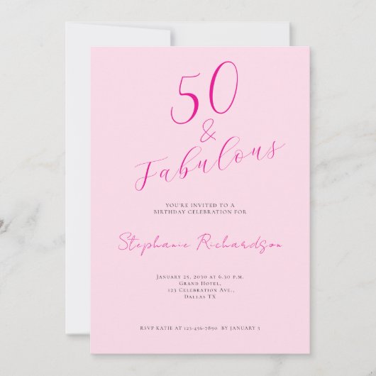 Roze Script Vijftig en Fabulous 50e Verjaardagsfee Kaart (Voorkant)