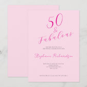 Roze Script Vijftig en Fabulous 50e Verjaardagsfee Kaart (Voorkant / Achterkant)