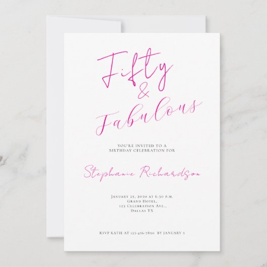 Roze Script Vijftig en Fabulous 50ste verjaardagsf Kaart (Voorkant)