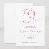 Roze Script Vijftig en Fabulous 50ste verjaardagsf Kaart (Voorkant / Achterkant)
