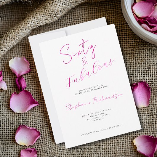 Roze Script Zestig en Fabulous 60e Verjaardagsfees Kaart