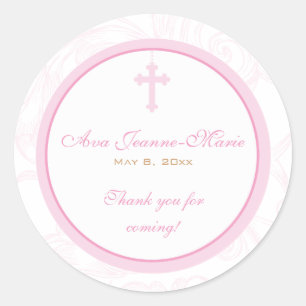 Roze Scroll Cross Adres Label / Favor Sticker