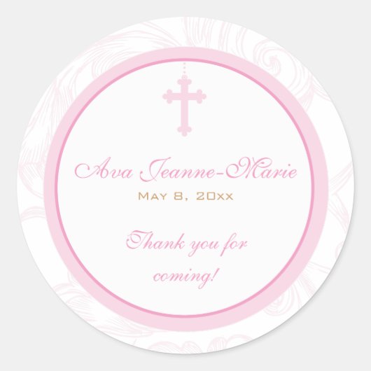 Roze Scroll Cross Adres Label / Favor Sticker (Voorkant)