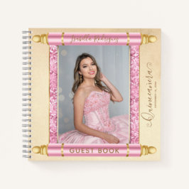 Roze Scroll Foto Budget Quinceañera Gastenboek Notitieboek