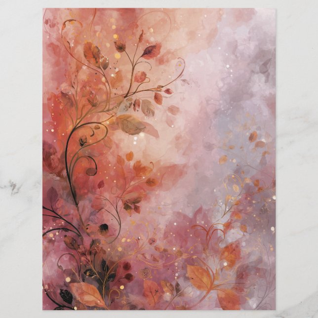 Roze Scroll Lente Blad Scrapbook Papier Briefhoofd (Voorkant)