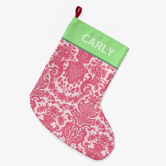 Roze Scroll Pattern Grote Kerstsok (Voorkant (Hangend))