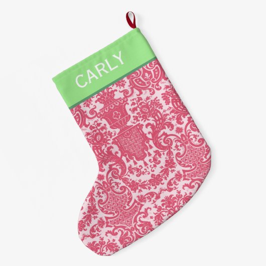 Roze Scroll Pattern Grote Kerstsok (Achterkant (Hangend))
