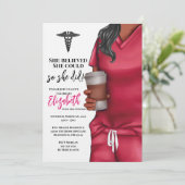 Roze Scrub Medische School Afstuderen Uitnodiging (Staand voorkant)