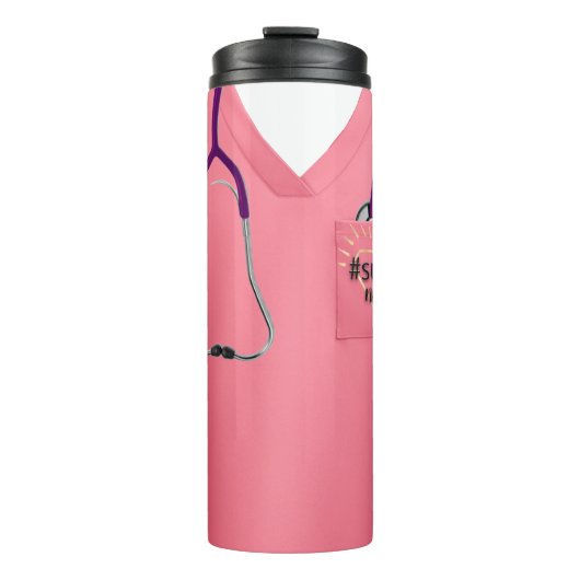 Roze scrubs met bloemontwerp en stethoscoop thermosbeker (Voorkant)