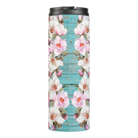 Roze scrubs met bloemontwerp en stethoscoop thermosbeker (Achterkant)