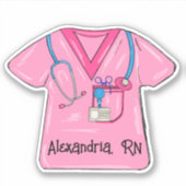 Roze Scrubs Verpleegster Monogram Waterdicht Sticker (Voorkant)