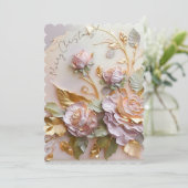 Roze sculpturale bloemen feestdagenkaart (Staand voorkant)