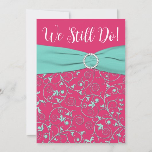 Roze, Seafoam Green Swirls Jubileum Invitation Kaart (Voorkant)