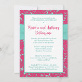 Roze, Seafoam Green Swirls Jubileum Invitation Kaart (Achterkant)