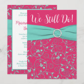 Roze, Seafoam Green Swirls Jubileum Invitation Kaart (Voorkant / Achterkant)